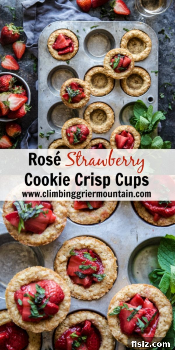 Blushing Rosé Strawberry Cookie Crisp Cups 7 Final presentation of Rosé Strawberry Cookie Crisp Cups