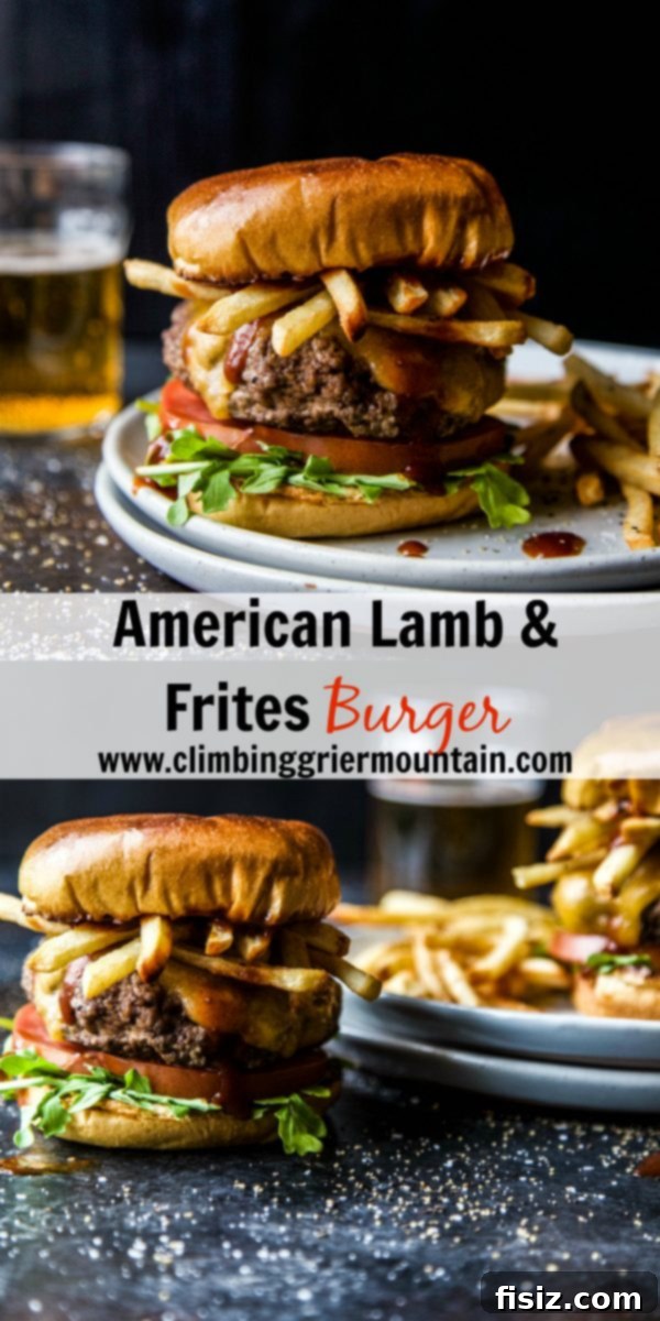 American Lamb Fry Burger 7 Beautifully plated American Lamb & Frites Burger, garnished and ready for a meal.