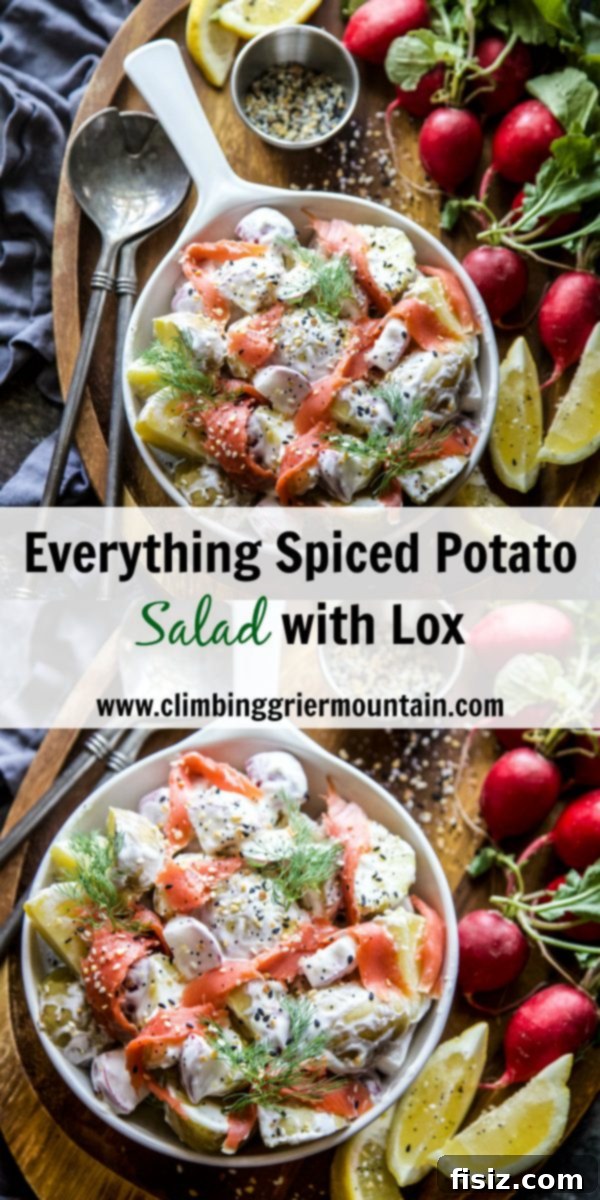 Lox and Everything Potato Salad 8 A close-up of the delicious Everything Spiced Potato Salad with Lox in a serving dish.