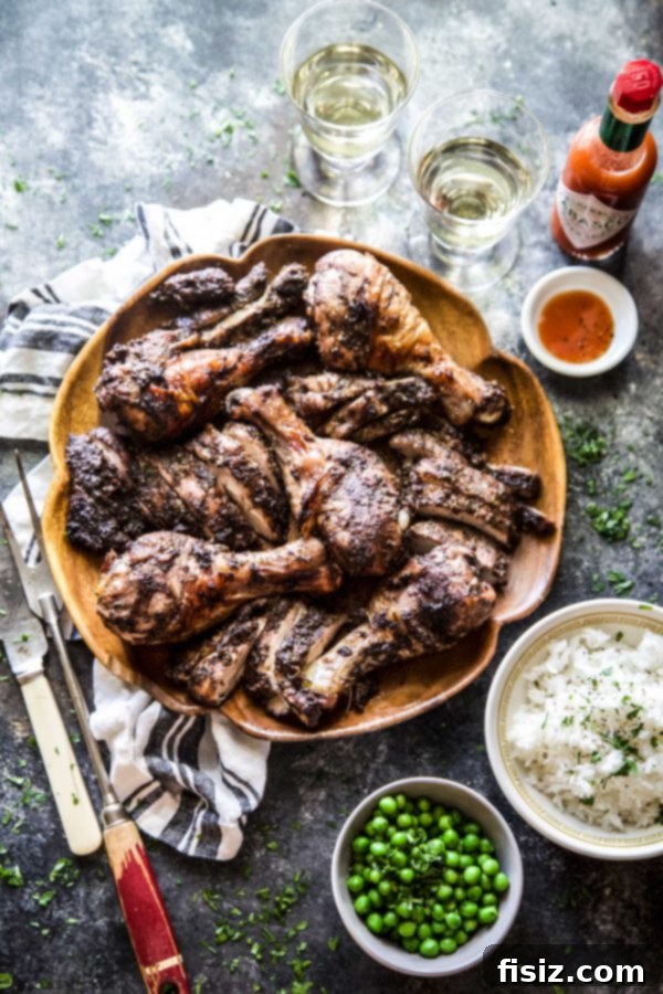 Spicy Jerk Chicken with Coconut Rice and Peas 6 A dish of Roasted Jerk Chicken with the classic side of rice and peas.