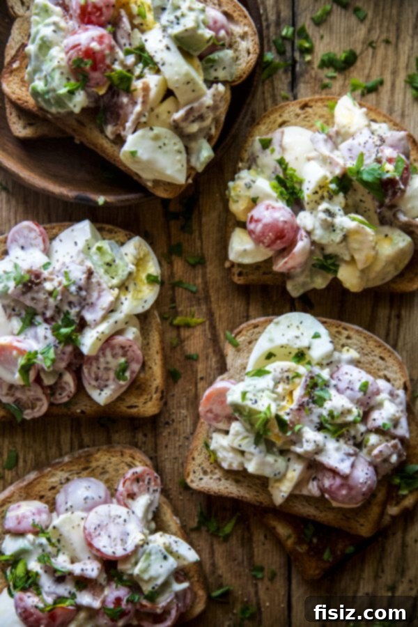 Ultimate Cobb Egg Salad Toasts 5 Ingredients for Cobb Egg Salad Toasts, neatly arranged for preparation.