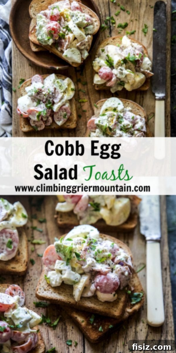 Ultimate Cobb Egg Salad Toasts 8 A top-down view of beautifully presented Cobb Egg Salad Toasts.