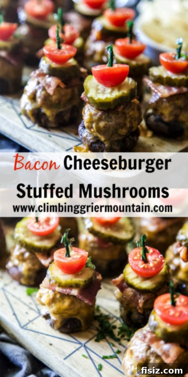 Loaded Bacon Cheeseburger Mushroom Bites 8 Platter of Bacon Cheeseburger Stuffed Mushrooms ready to serve at a party