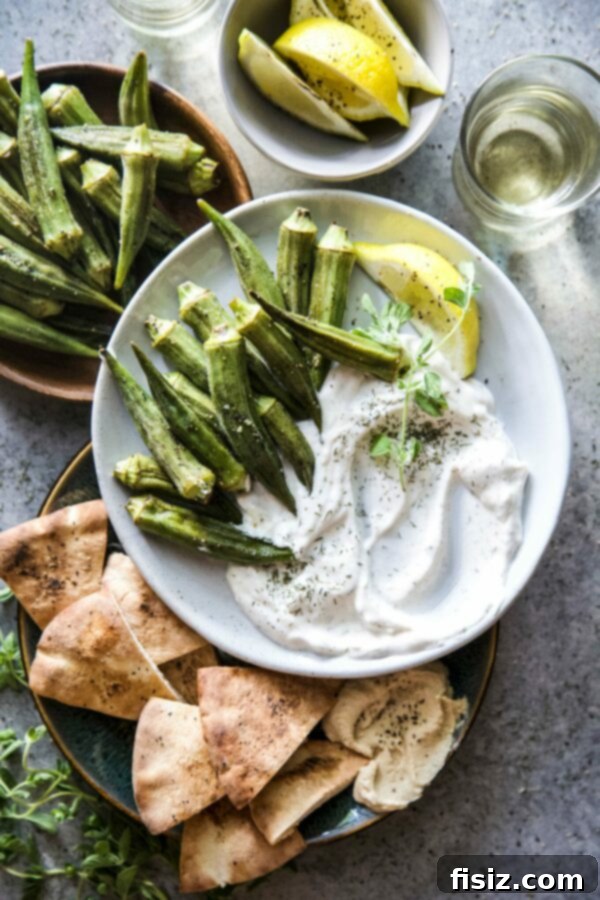 Vibrant Grilled Okra with Citrus-Herb Labneh 2 Grilled Okra with Coriander-Lemon Lebneh