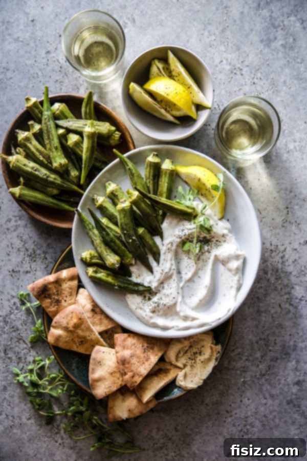 Vibrant Grilled Okra with Citrus-Herb Labneh 5 Grilled Okra with Coriander-Lemon Lebneh