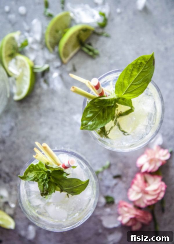 Lemongrass and Basil Lime Sparkling Soda 4 Fresh basil leaves and lemongrass stalks, key ingredients for the sparkling soda