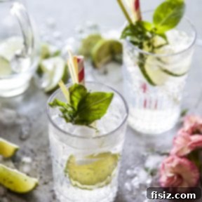 Lemongrass and Basil Lime Sparkling Soda 6 Garnished glass of Lemongrass & Basil Lime Sparkling Soda