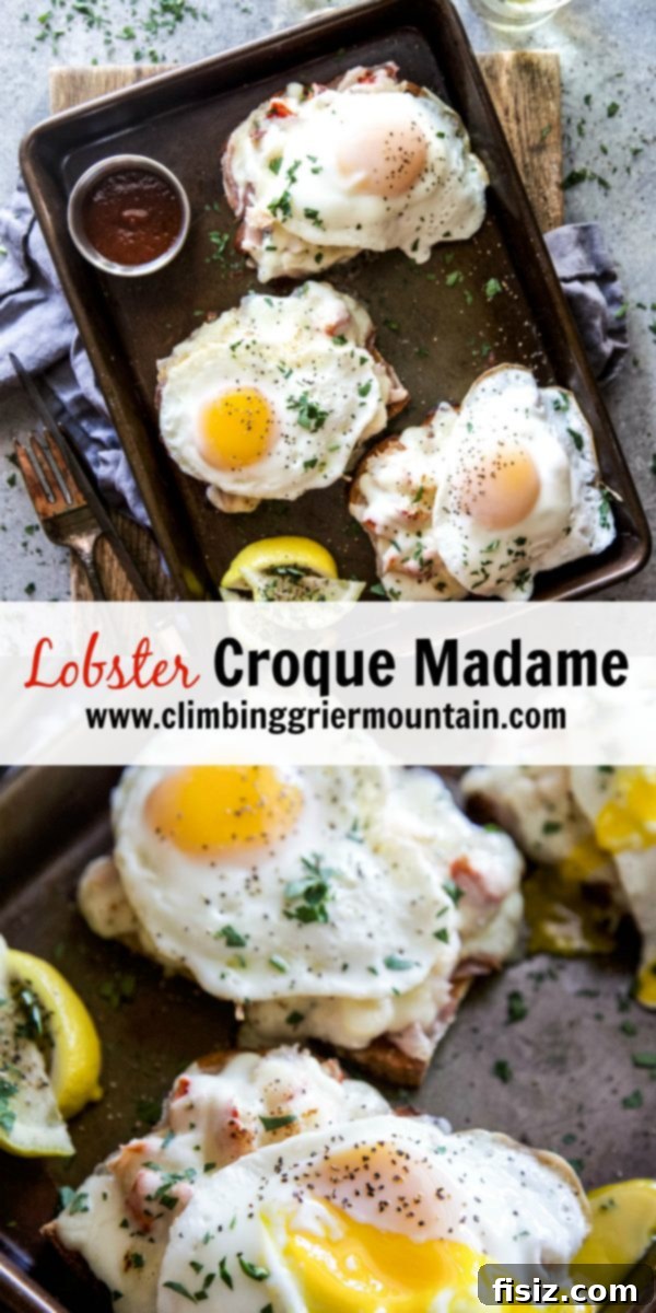 A beautifully presented Lobster Croque Madame, ready to be enjoyed.