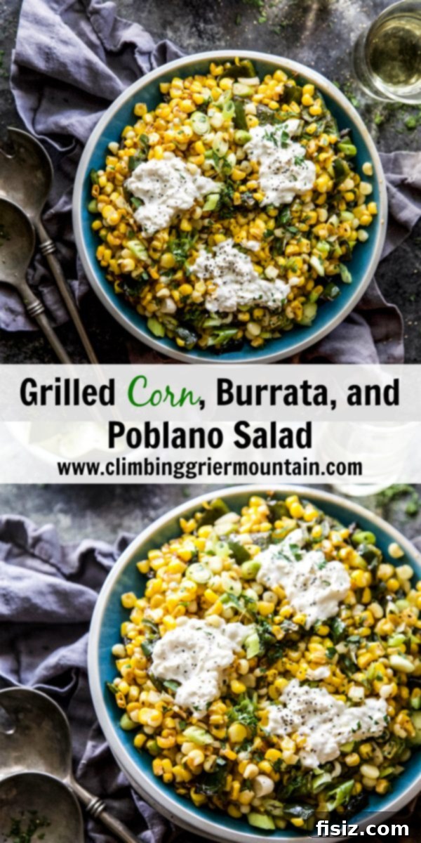 Smoky Corn & Creamy Burrata Poblano Salad 7 Close-up of Grilled Corn Burrata and Poblano Salad