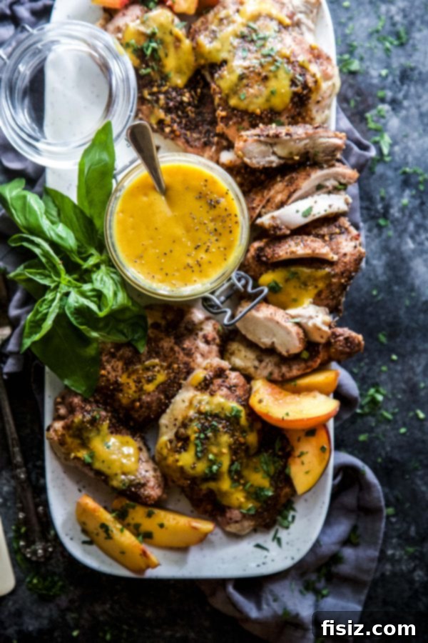 Golden Peach BBQ Chicken Thighs 2 Flavorful Spiced Chicken Thighs with Homemade Peach Barbecue Sauce