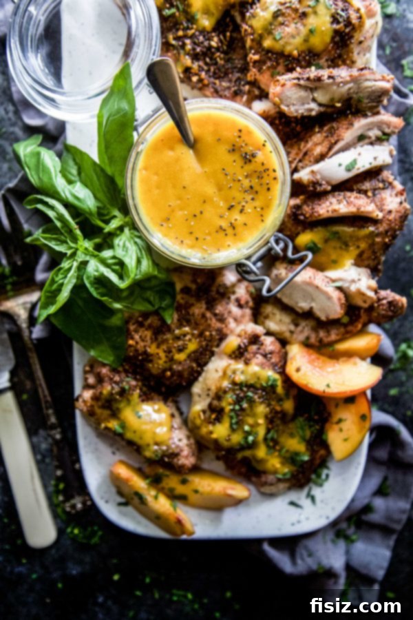 Golden Peach BBQ Chicken Thighs 5 Perfectly cooked Spiced Chicken Thighs coated in a sweet and spicy Peach BBQ Glaze