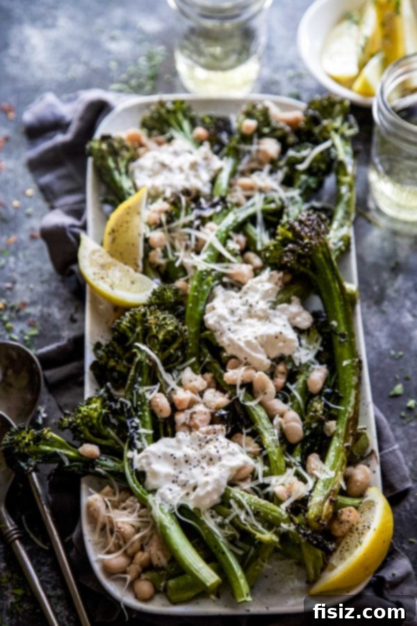 Burrata-Topped Cacio e Pepe Broccolini 5 Close-up of Cacio e Pepe Broccolini with Burrata, highlighting the texture and fresh ingredients