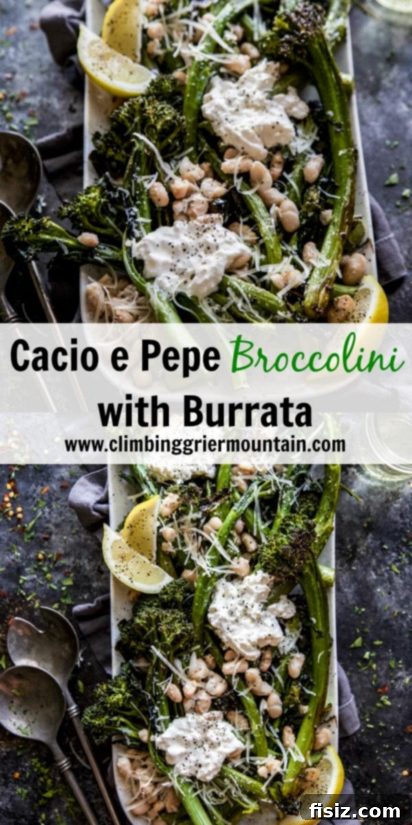 Burrata-Topped Cacio e Pepe Broccolini 8 Artistically plated Cacio e Pepe Broccolini with Burrata, ready for a delicious meal