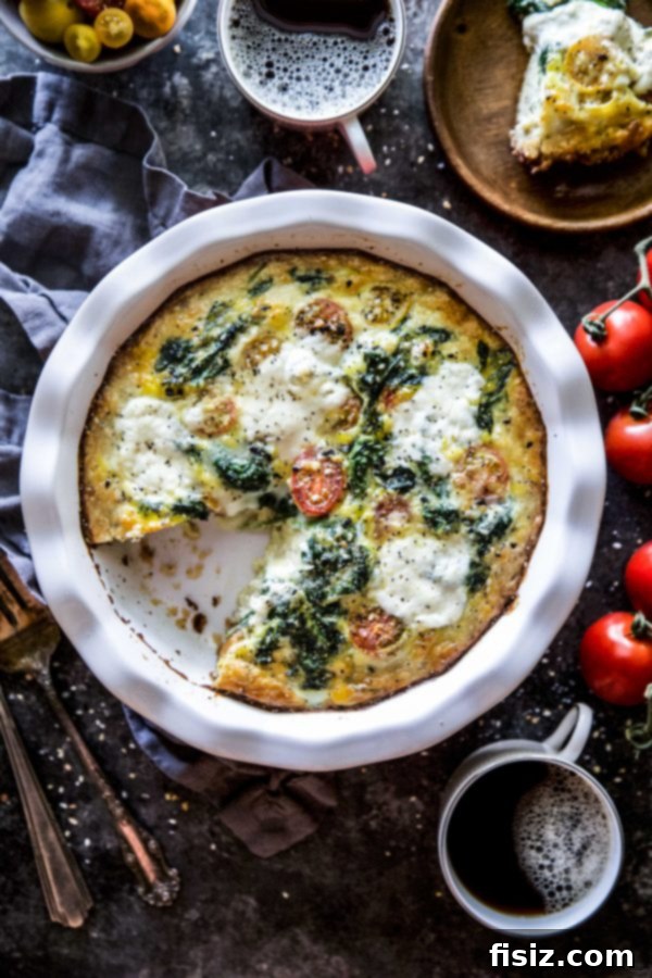 Ultimate Burrata Quiche with Almond Flour Crust 3 A perfectly baked slice of Everything Burrata Quiche, ready for a busy day