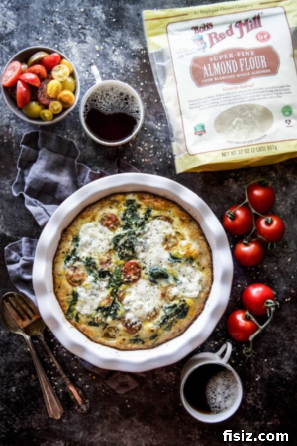 Ultimate Burrata Quiche with Almond Flour Crust 5 A delicious golden brown almond flour crust for the quiche