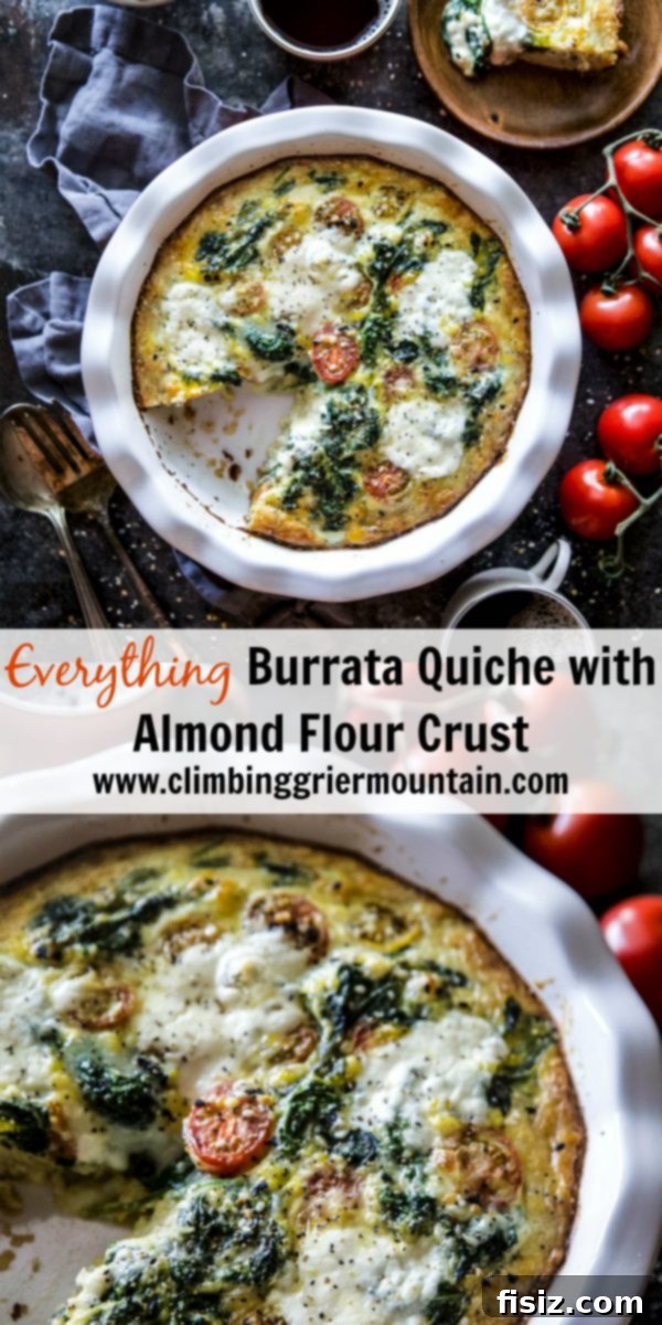 Ultimate Burrata Quiche with Almond Flour Crust 7 The finished Everything Burrata Quiche with Almond Flour Crust, ready to be served