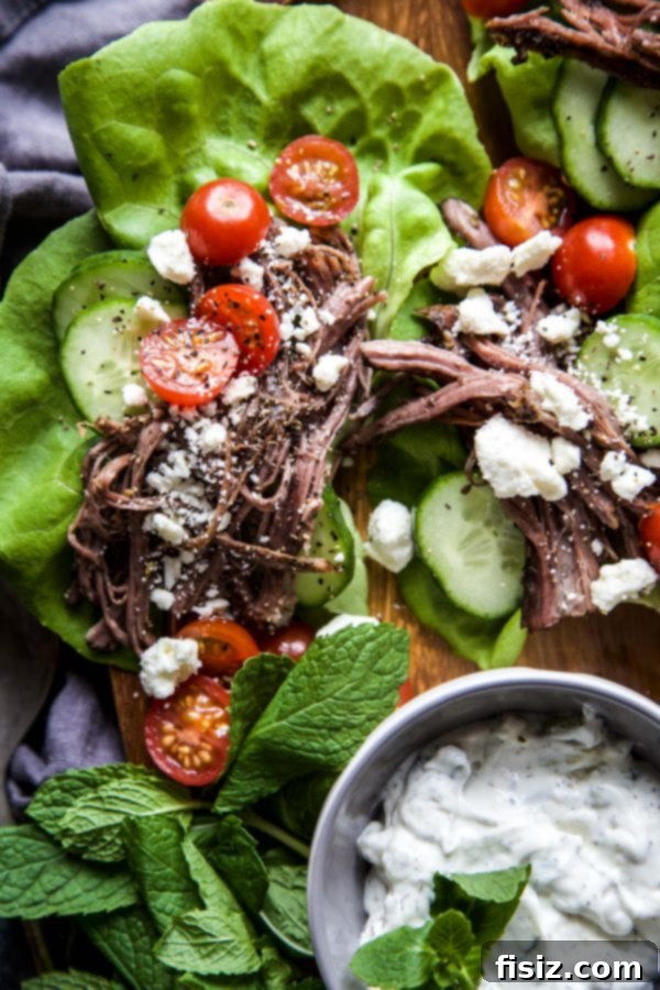Za'atar-Spiced Slow-Cooked Steak Lettuce Wraps 3 Slow Cooker Za'atar Steak Lettuce Wrap components being assembled