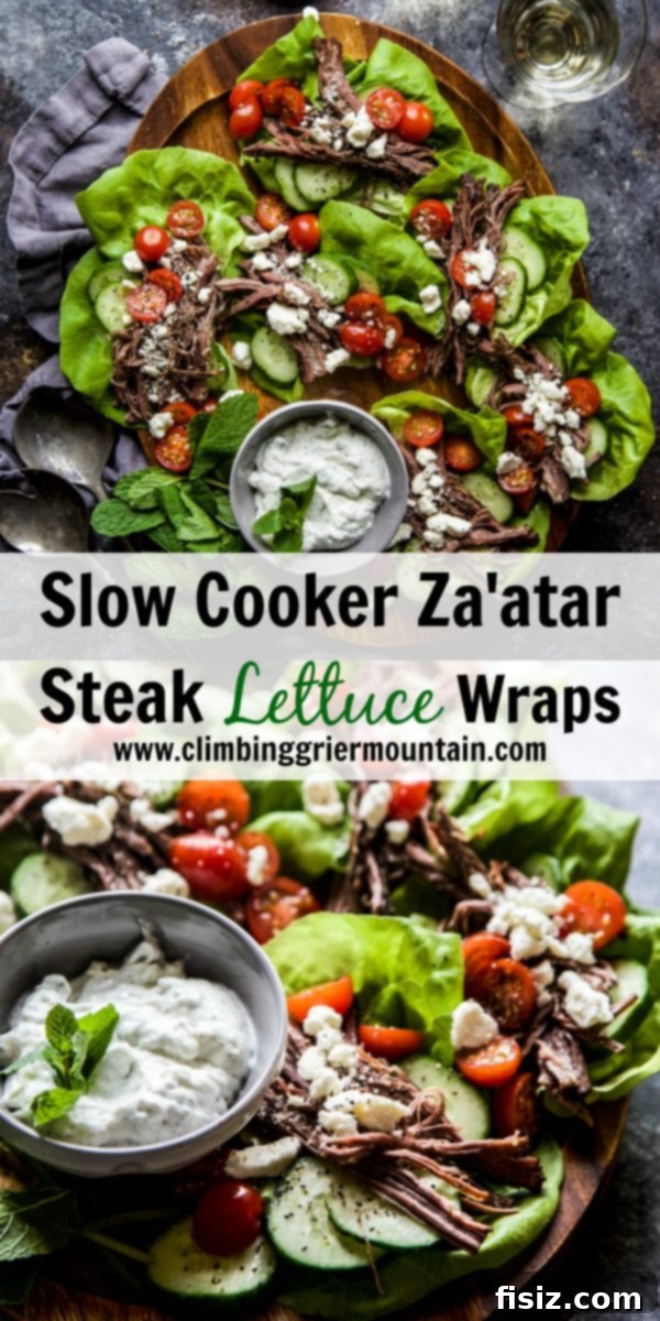 Za'atar-Spiced Slow-Cooked Steak Lettuce Wraps 8 Overhead view of a finished Slow Cooker Za'atar Steak Lettuce Wrap dish