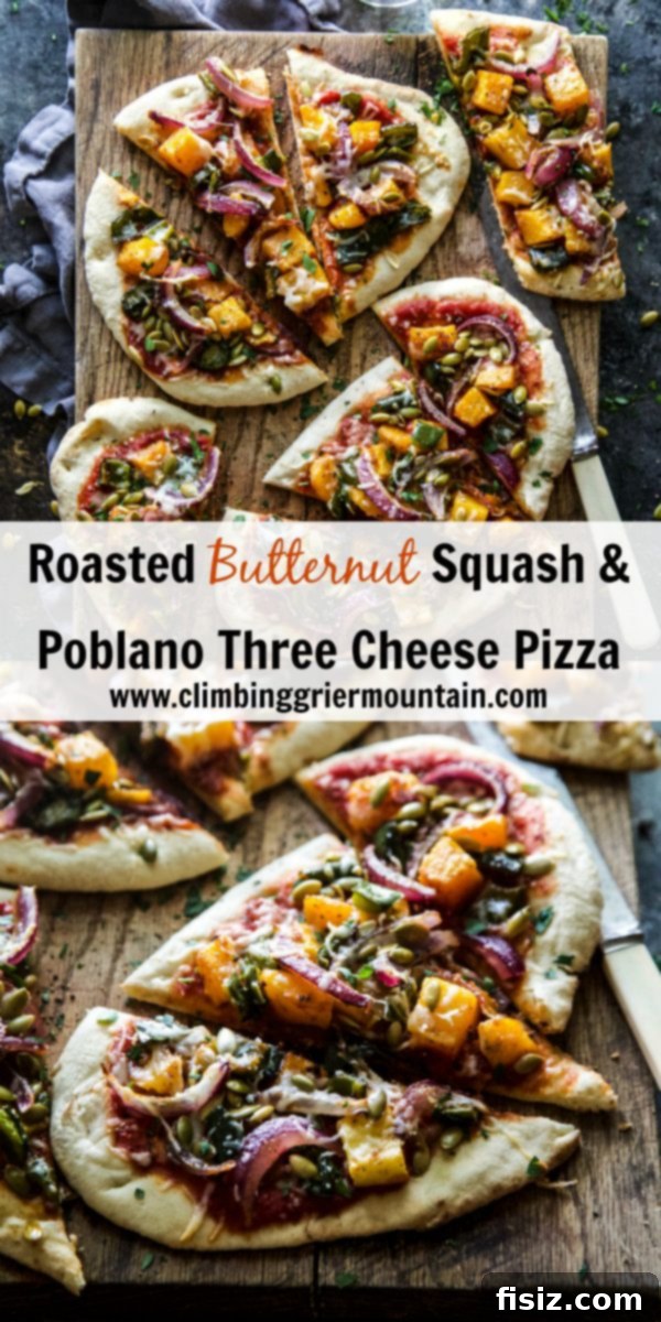Roasted Butternut Squash and Poblano Three-Cheese Pizza 7 Gourmet Roasted Butternut Squash & Poblano Three Cheese Pizza, a delightful autumn meal