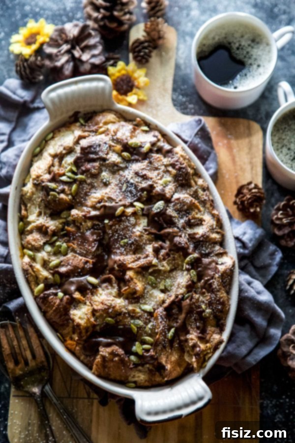 Baked Chocolate Pumpkin Croissant French Toast 4 Chocolate Pumpkin Croissant French Toast Bake, a delightful breakfast