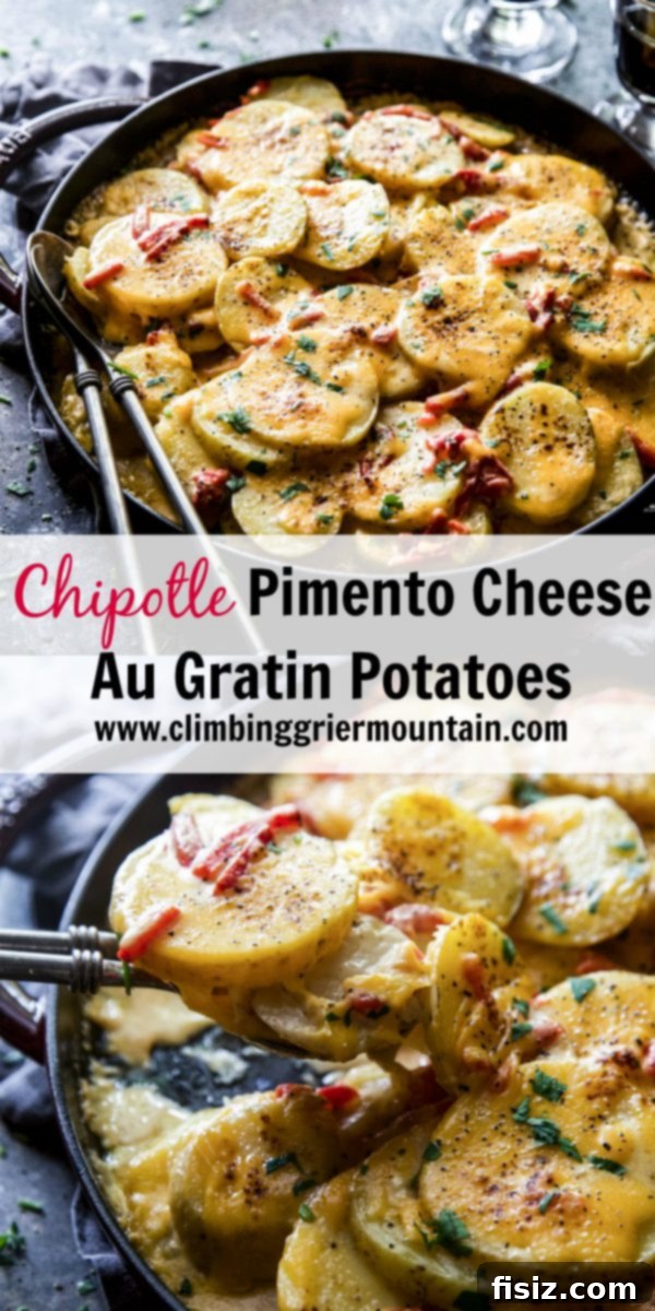 Large serving of Chipotle Pimento Cheese Au Gratin Potatoes