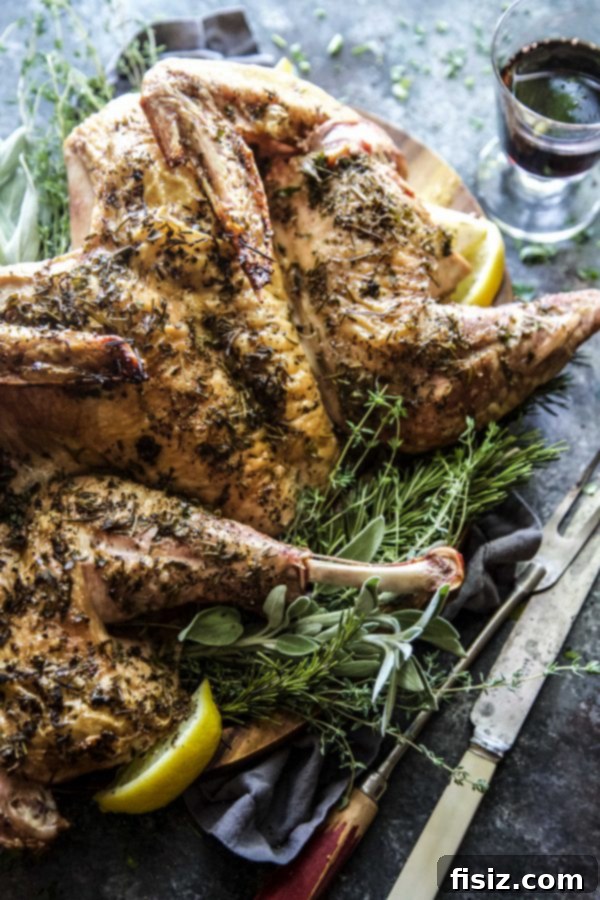 Crispy Herb-Roasted Spatchcock Turkey 3 Close-up of fresh herbs for Spatchcock Herbed Turkey, including rosemary, sage, and thyme
