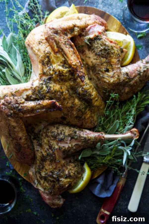 Crispy Herb-Roasted Spatchcock Turkey 6 Carved Spatchcock Herbed Turkey slices showing juicy meat and crispy skin, ready to serve