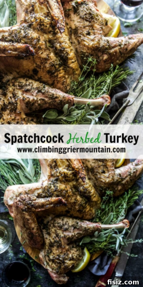 Crispy Herb-Roasted Spatchcock Turkey 8 Beautifully garnished Spatchcock Herbed Turkey on a platter, ready for a festive Thanksgiving meal