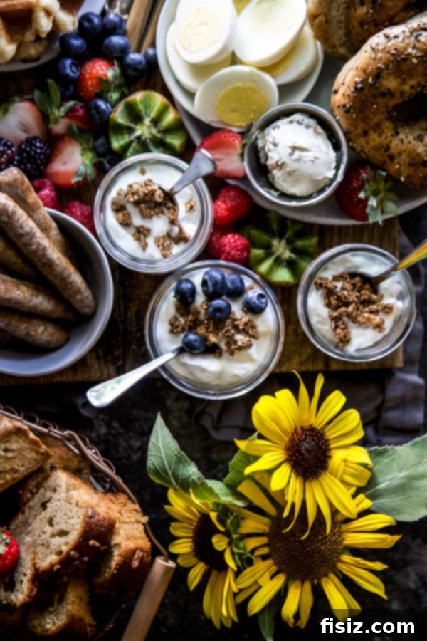 Grateful Gathering Brunch 4 Thanksgiving Brunch Board with waffles, berries, and yogurt parfaits