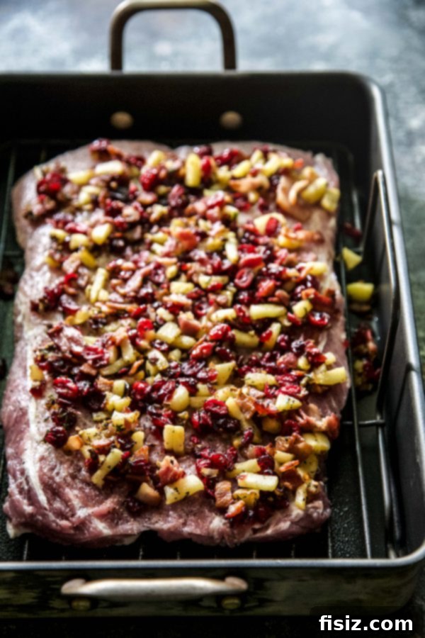 Bacon Cranberry Stuffed Pork Tenderloin 4 Pork tenderloin butterflied and laid flat, ready for stuffing