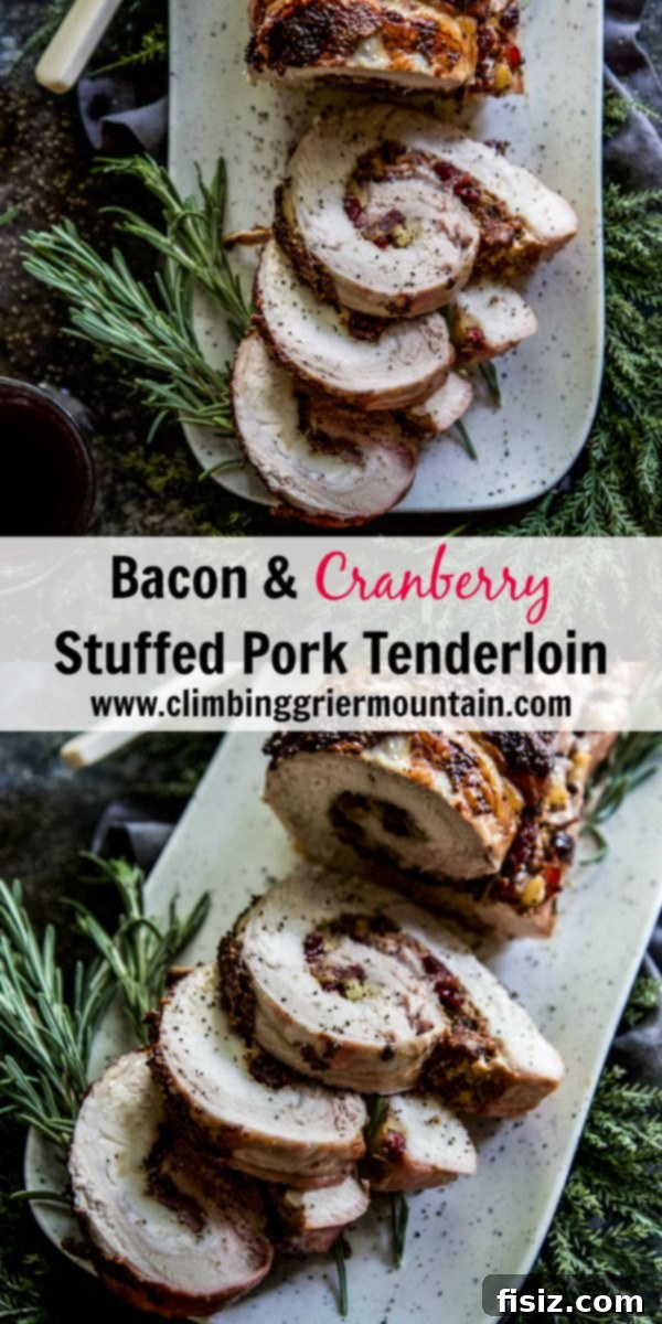 Bacon Cranberry Stuffed Pork Tenderloin 8 Expertly sliced Bacon & Cranberry Stuffed Pork Tenderloin ready to be served