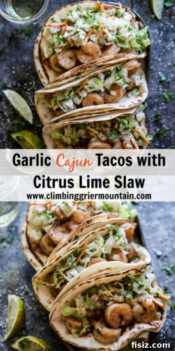 Cajun Garlic Tacos with Zesty Lime Slaw 7 An appetizing spread of Garlic Cajun Shrimp Tacos ready to be served