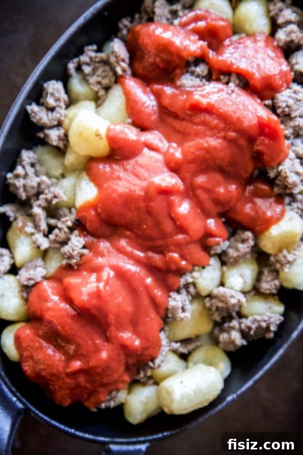 Golden Cheesy Turkey Cauliflower Gnocchi Bake 3 Cheesy Turkey Cauliflower Gnocchi Bake close-up, illustrating a wholesome and delicious meal for modern families.