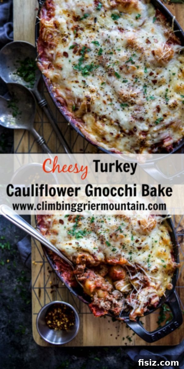 Golden Cheesy Turkey Cauliflower Gnocchi Bake 7 Family-friendly Cheesy Turkey Cauliflower Gnocchi Bake, ready for a healthy meal with a focus on ease and nutrition.