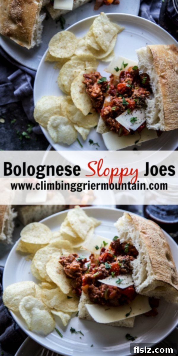 Messy Bolognese Buns 7 A close-up of a finished Bolognese Sloppy Joe with melted Parmesan