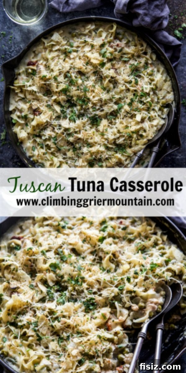 Rustic Tuscan Tuna Bake 7 A final shot of the Tuscan Tuna Casserole, garnished with fresh herbs, ready for serving.