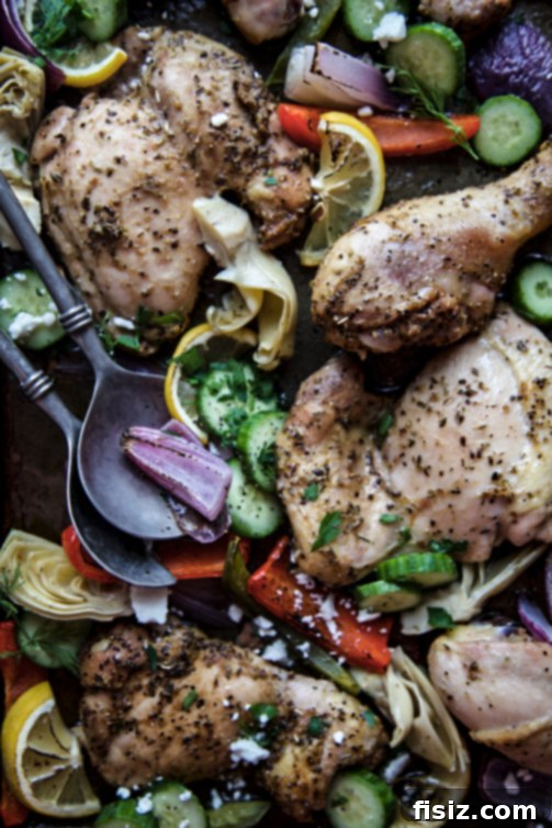 Effortless Greek Sheet Pan Chicken 4 Serving of Sheet Pan Chicken Souvlaki with feta and olives