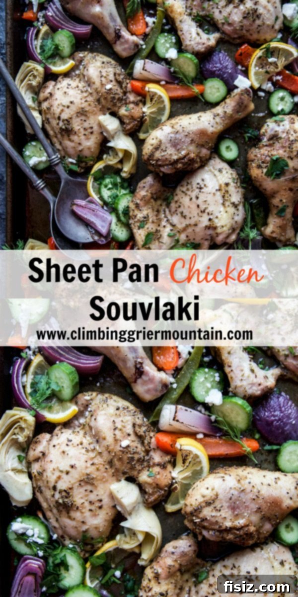 Effortless Greek Sheet Pan Chicken 7 Close-up of Sheet Pan Chicken Souvlaki with a focus on textures