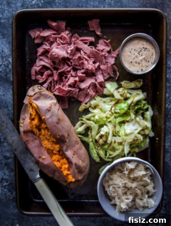 Golden Sweet Potatoes with Savory Corned Beef 4 Corned Beef Stuffed Sweet Potatoes with fresh ingredients