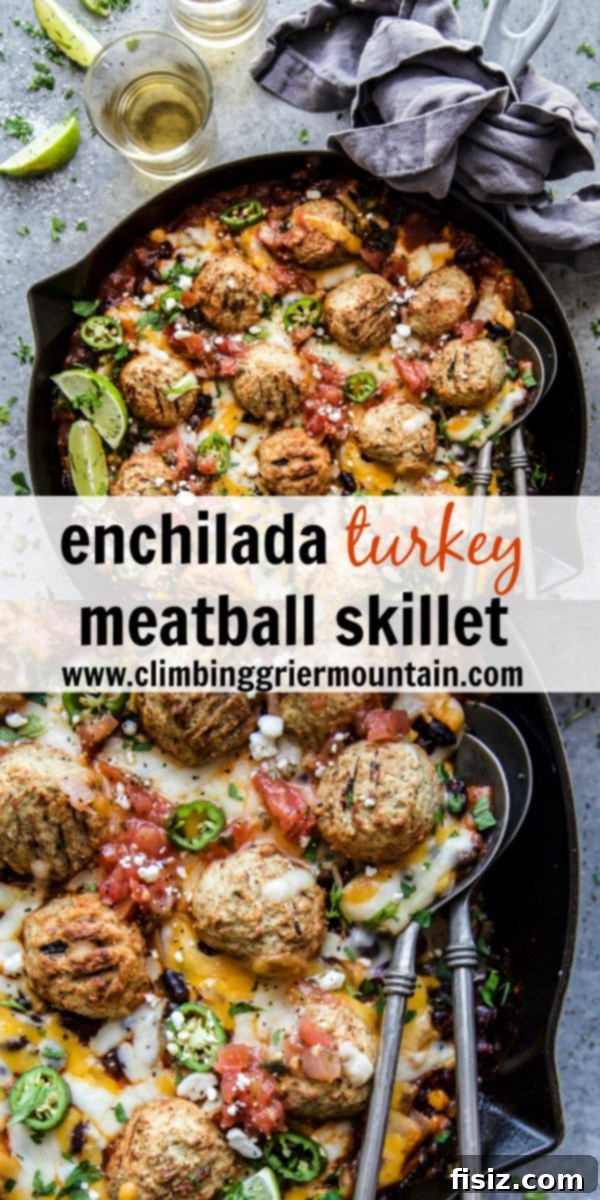 Turkey Meatball Enchilada Skillet 8 Full Enchilada Turkey Meatball Skillet on a wooden surface