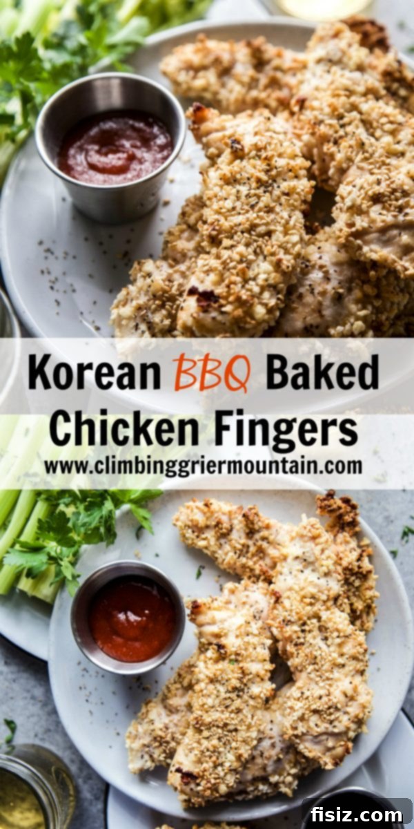 Sticky Korean BBQ Baked Chicken Fingers 12 A vibrant plate of Korean BBQ Baked Chicken Fingers with fresh garnishes.