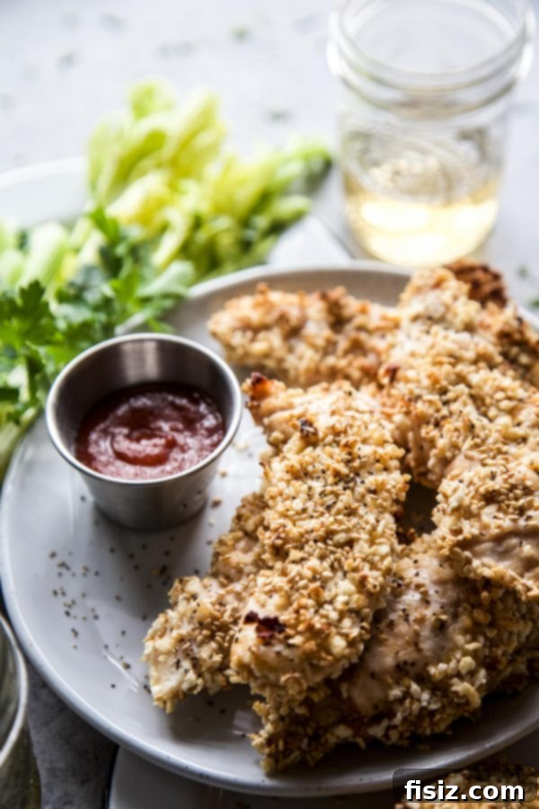 Sticky Korean BBQ Baked Chicken Fingers 3 A close-up of a Korean BBQ Baked Chicken Finger, showing its crispy texture and glaze.
