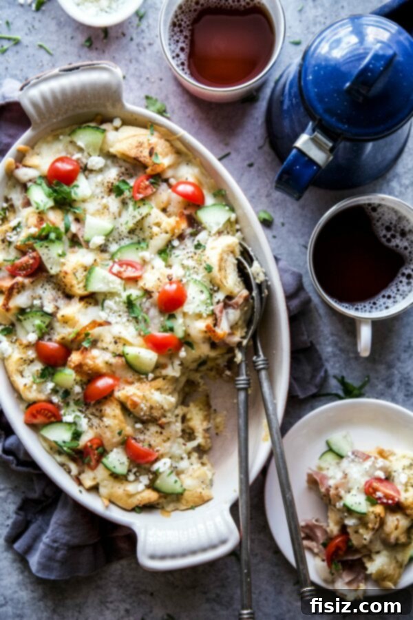 Savory Greek Breakfast Bake 2 Delicious Greek Croissant Egg Casserole ready for brunch