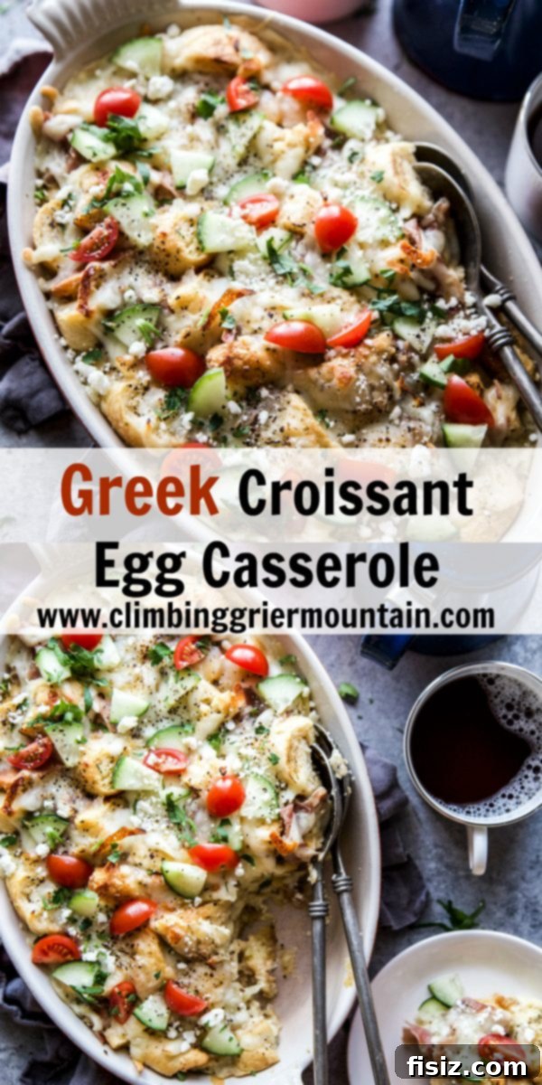 Savory Greek Breakfast Bake 13 Beautifully garnished Greek Croissant Egg Casserole ready to serve