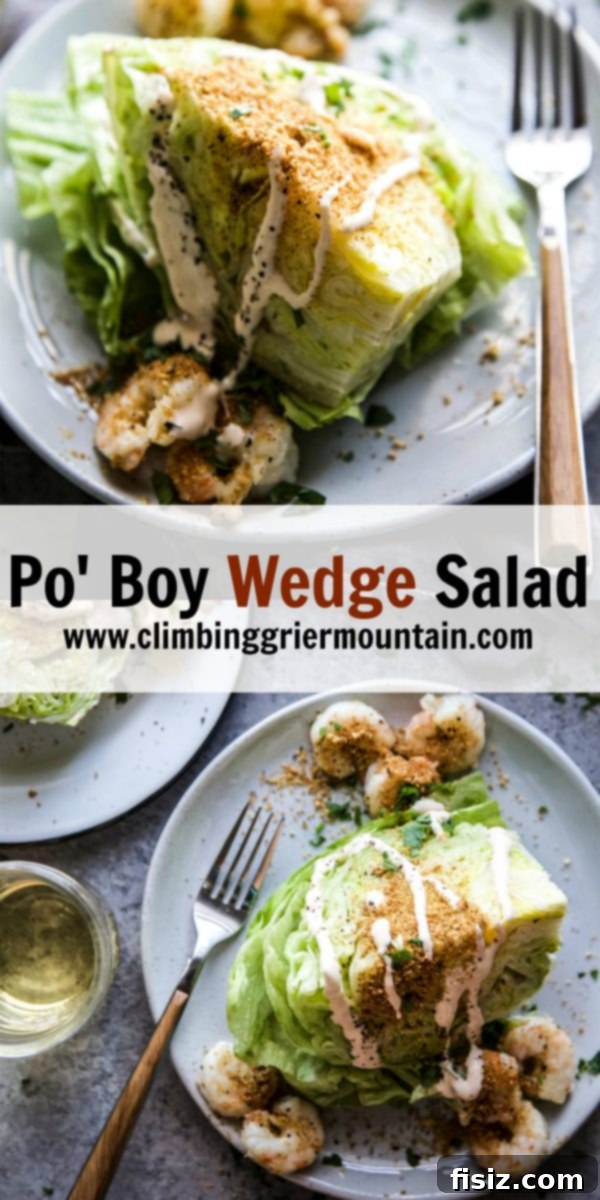 Po'Boy Wedge Salad 8 Close-up of the completed Po'Boy Wedge Salad with an array of vibrant ingredients