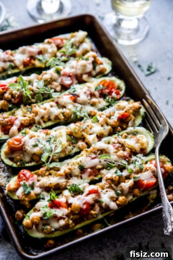 Zucchini Boats with Tuscan Chickpea Filling 6 A close-up of the roasted chickpea filling for the zucchini boats.