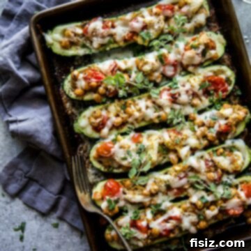 Finished Tuscan Chickpea Stuffed Zucchini Boats
