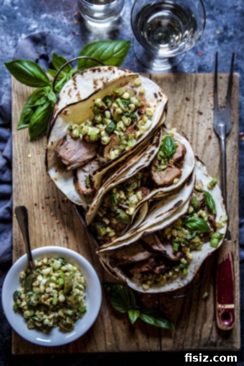 Crimson Gin Tonic 12 Delicious Grilled Pork Tenderloin Tacos served with corn and okra relish