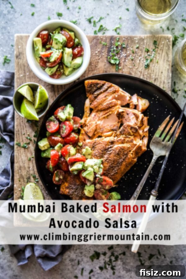 Spiced Mumbai Salmon with Avocado Salsa 8 A stunning top-down shot of the finished salmon dish, ready to eat