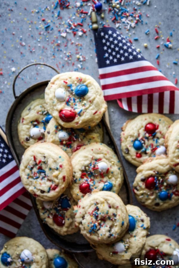 Confetti Chocolate Chip Cookies 5 A batch of Firework Chocolate Chip Cookies ready for a Fourth of July celebration